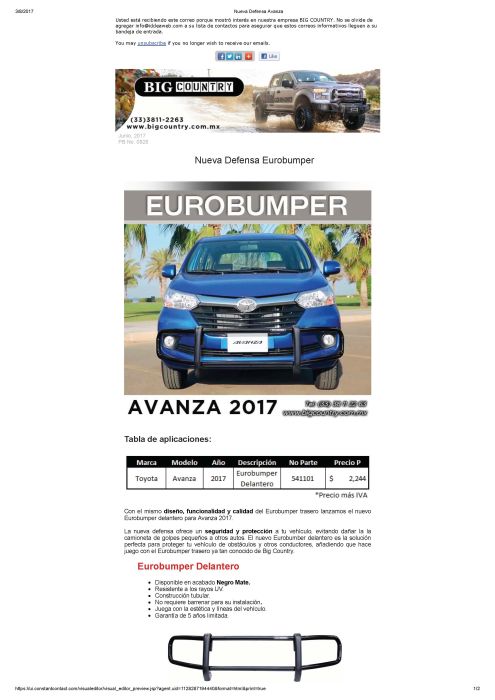 Nueva Eurobumper para Toyota Avanza