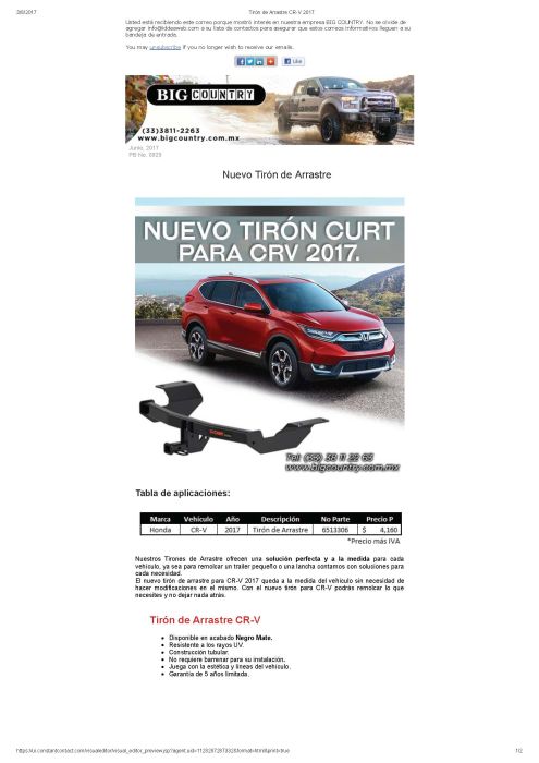 Nuevo Tirón Curt CRV 2017